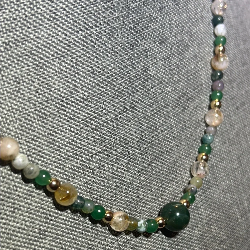 Handmade Moss Agate + Citrine + Green Aventurine Beaded Necklace * ✨